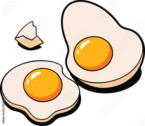 Fried egg vector illustration with a yellow yolk isolated on a white background, perfect for a healthy breakfast meal