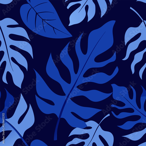 Retro vintage pattern with blue and turquoise leaves, autumn, fall