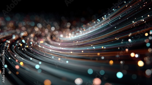 Wallpaper Mural Abstract Data Stream With Glowing Particles on Dark Background, Representing Digital Transformation and Technological Innovation in Business : Generative AI Torontodigital.ca