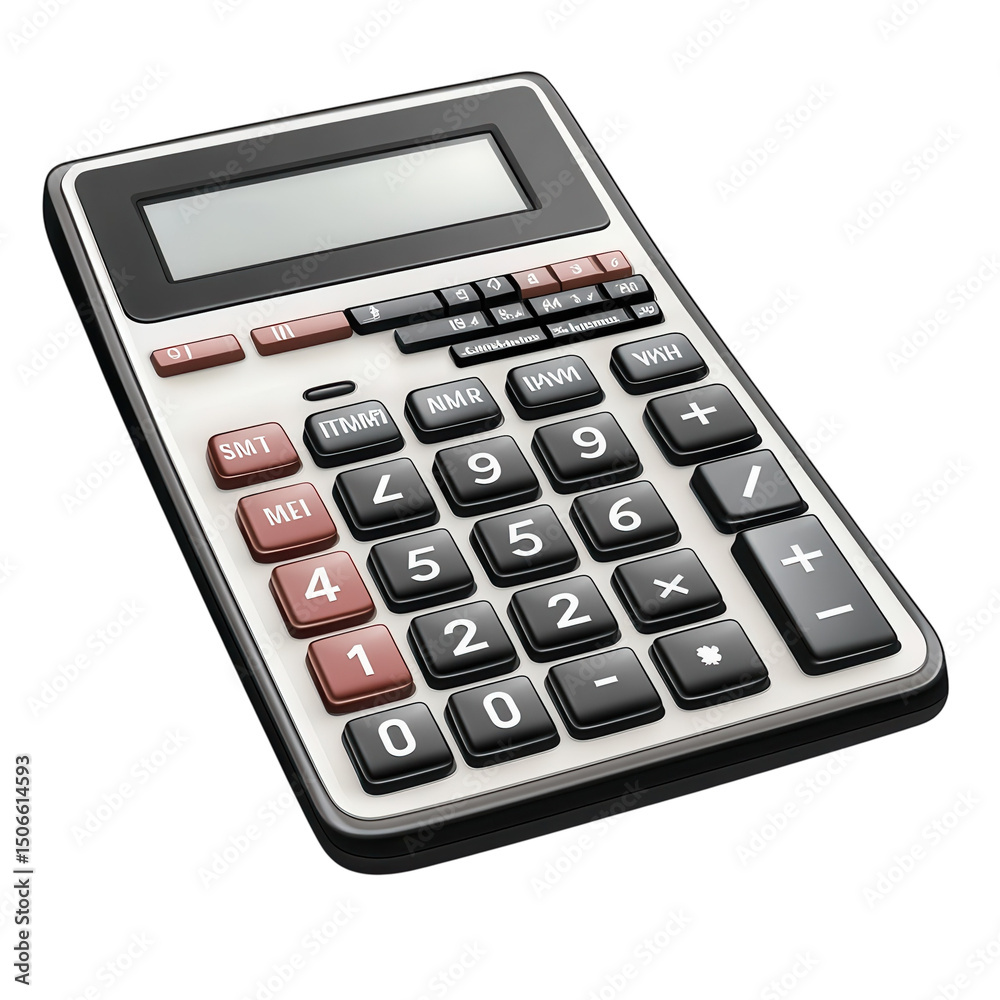 Calculating budgets with a classic calculator for fiscal planning and on transparent background Calculating budgets with a classic calculator for fiscal planning and on transparent background