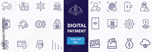 Payment Line Editable Icons set. Containing NFC, card, phone, money, cash, wallet and more. Vector Illustration
