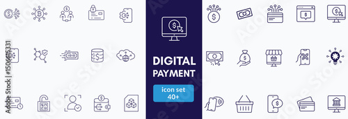 Payment Line Editable Icons set. Containing NFC, card, phone, money, cash, wallet and more. Vector ...