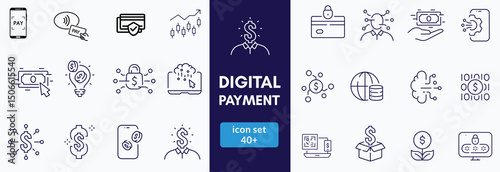 Payment Line Editable Icons set. Containing NFC, card, phone, money, cash, wallet and more. Vector ...