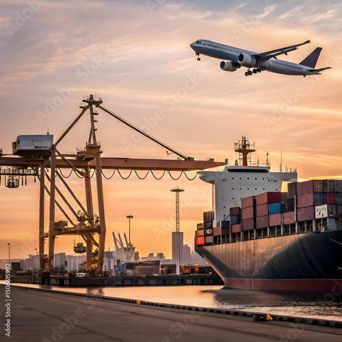 Logistics and Transportation of Container Cargo Ships, Showcasing Global Trade Operations