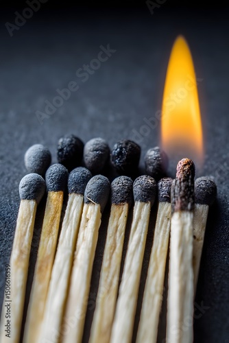 Lit match among unlit matches photo