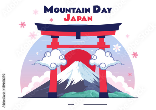 Mountain Day in Japan Vector Illustration on August 11 Celebration Featuring Mount Fuji and Sakura Flowers in a Flat Style Cartoon Background