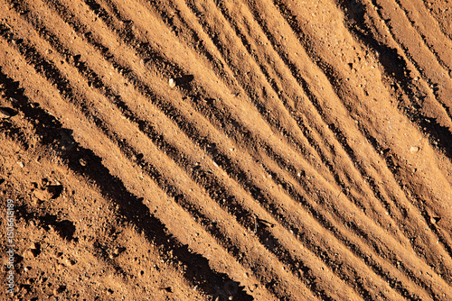 Close up of tyre tracks off road in the Australian outback