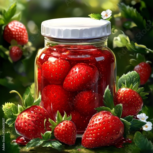 A bottle of strawberry jam. Generative AI