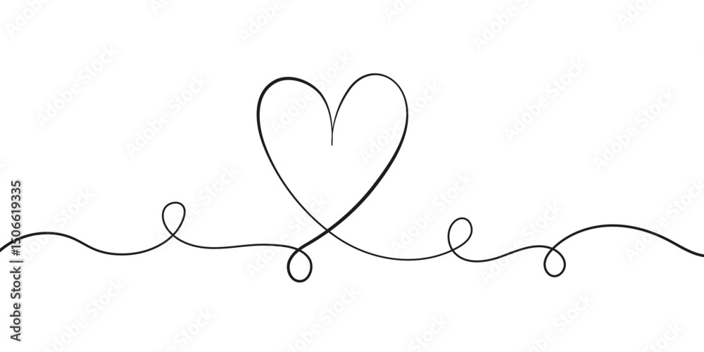 Fototapeta premium Hand drawn continuous of heart. Lineart romantic logo, icon, valentine element in trendy doodle style. love nubes art for wedding, birthday. Outline coquette vector illustration on white background.
