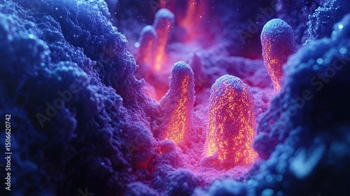 red coral in the water Luminous neon fractals glowing in the void