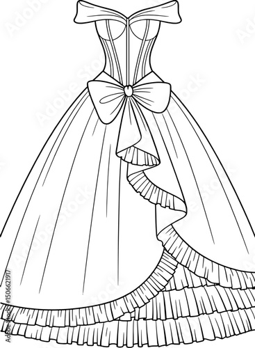 Elegant ball gown design coloring page fashion illustration