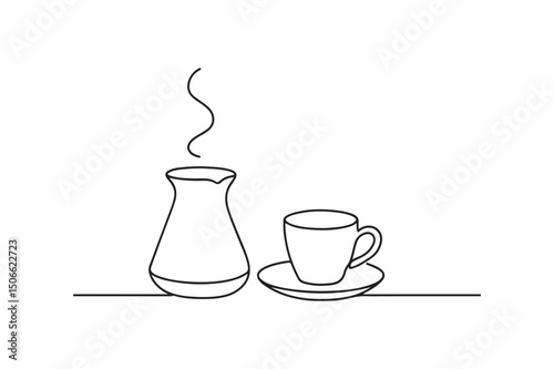 Traditional coffee continuous one line drawing minimalism design