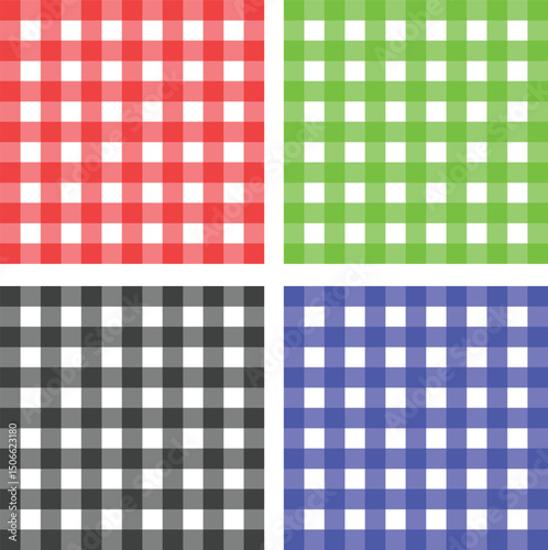 Colorful Gingham Check Pattern Set Isolated on White Background