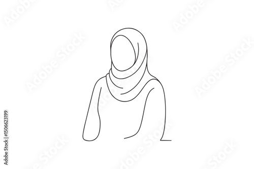 Woman in hijab continuous one line drawing minimalism design