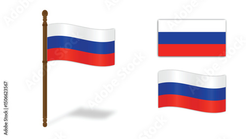 Russia Flag Collection in Multiple Styles Isolated on White Background