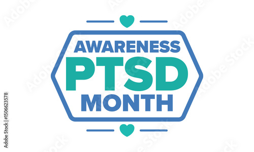 PTSD Awareness Month in June. Post Traumatic Stress Disorder. Celebrated annual in United States. Medical health care and awareness design. Poster, card, banner and background. Vector illustration