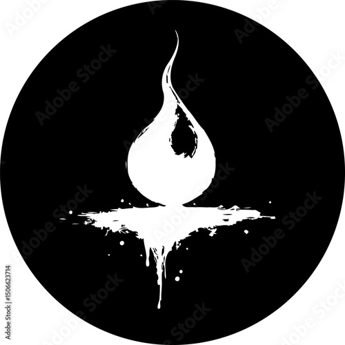 Abstract black and white artistic illustration of a stylized fluid drop emblem