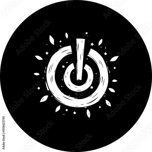 Abstract power symbol in black and white, dynamic brushstroke design featuring burst of creativity