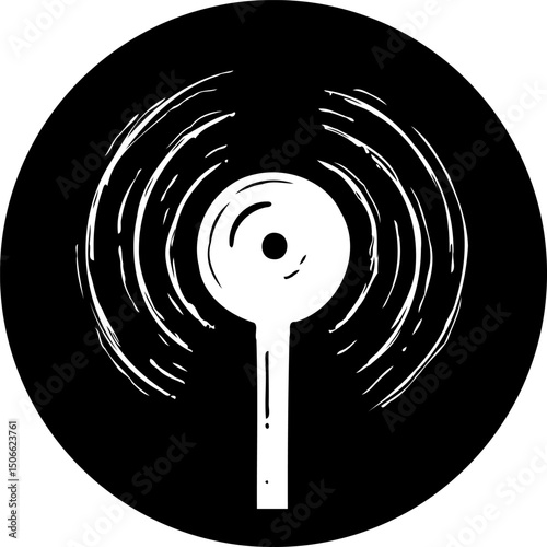 Stylized radio wave design within a circular emblem evoking signal transmission