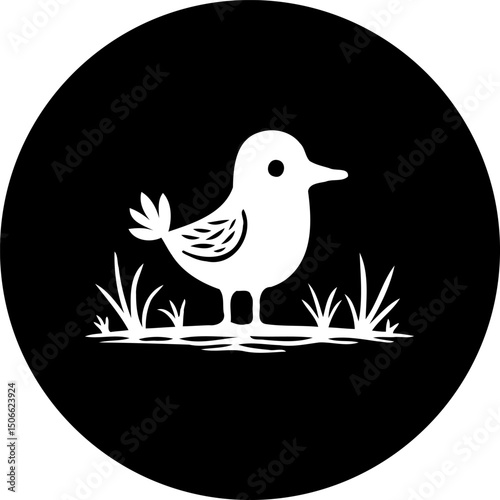 Stylized bird silhouette against a black backdrop evoking minimalist charm