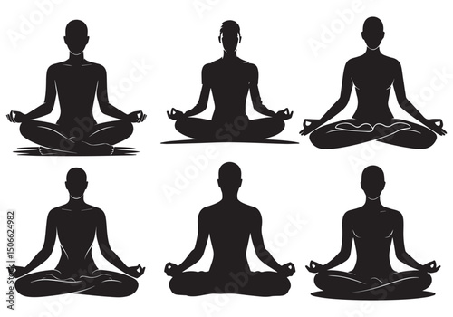 Silhouette of a woman meditating in a lotus yoga pose for health and relaxation