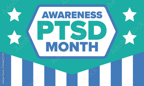 PTSD Awareness Month in June. Post Traumatic Stress Disorder. Celebrated annual in United States. Medical health care and awareness design. Poster, card, banner and background. Vector illustration