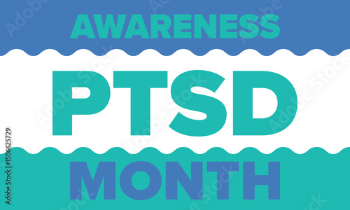 PTSD Awareness Month in June. Post Traumatic Stress Disorder. Celebrated annual in United States. Medical health care and awareness design. Poster, card, banner and background. Vector illustration