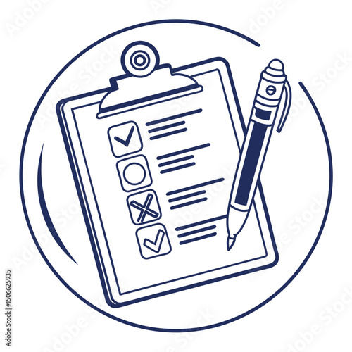 Completed checklist on clipboard with pen indicates successful task completion