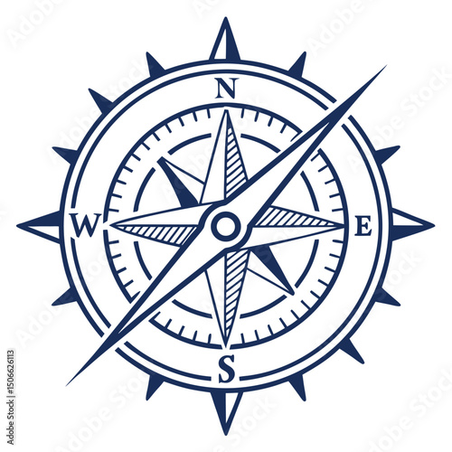 Elegant detailed nautical compass rose navigation symbol with directional elements