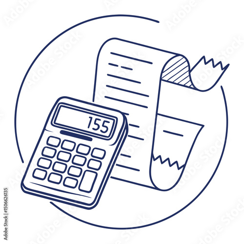 Calculator and bill represent financial calculations and expense tracking for budgeting