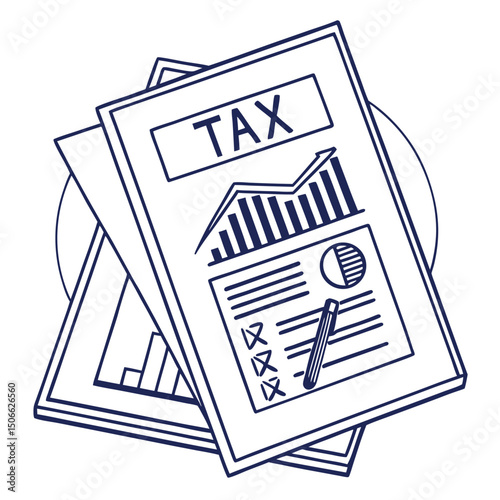 Tax Document with Financial Chart, Statistics, Pencil and Checklist Illustration