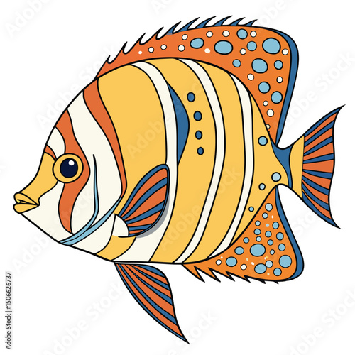 Colorful stylized copperband butterflyfish illustration with clean lines and smooth shading