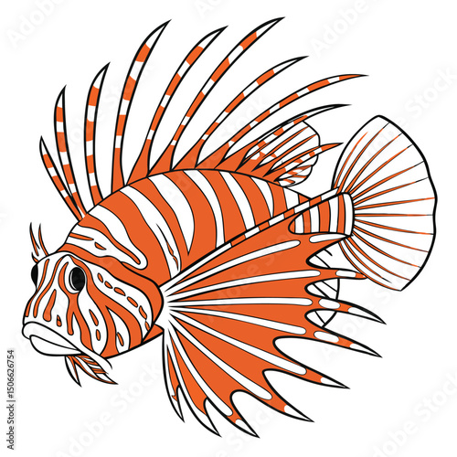 Striking Vector Illustration of a Vibrant Orange and White Lionfish