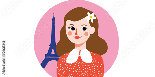 Eiffel Tower Girl Illustration,face avatar, user profile.