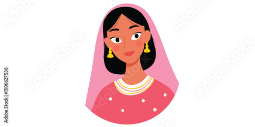 A radiant young woman adorned in a traditional sari, with her warm smile and serene gaze, embodies the essence of cultural heritage.face avatar, user profile.