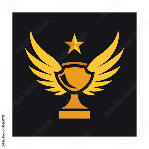 Stylized Trophy with Golden Wings Vector