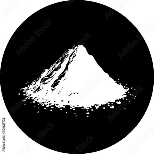Monochrome powder mound on black backdrop evokes mysterious texture