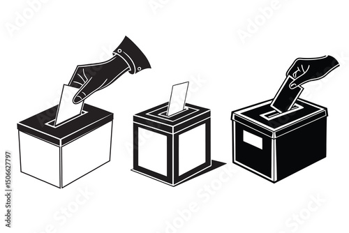 Hand voting ballot box, Election Vote concept Icon silhouette Illustration
