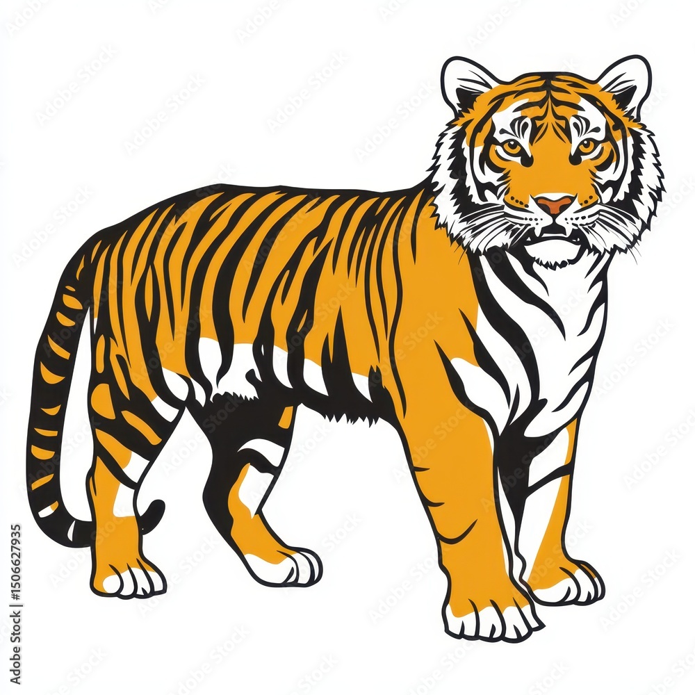 Obraz premium Tiger Clip Art. Black Outline Drawing of Tattoo Style Tiger for Animal Coloring Book