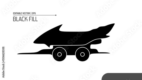 Black fill vector silhouette of a gear fighting battle car toy in side view. Ideal for icons, logos, games, and digital combat themes.