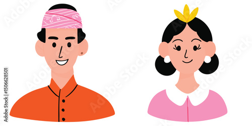 In this colorful illustration, a smiling prince stands beside a smiling princess, showcasing a charming design. 