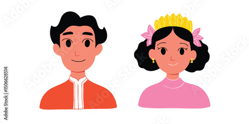 A heartwarming illustration features a cartoon pair, a man and a woman, presented in a simple yet endearing style, capturing an innocent vibe.