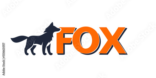 FOX text and inside the O waving figure fox tail sweetheart, fox wolf logo icon vector illustration element isolated.Bright Orange "FOX" Logo Design