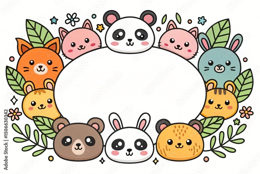 Naklejka premium Adorable Cartoon Animals Frame Cute Panda Bunny Cat and More Perfect for Kids Designs