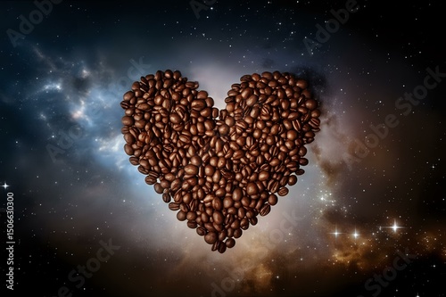Cosmic Coffee Heart: A love letter to coffee against a vibrant nebula backdrop