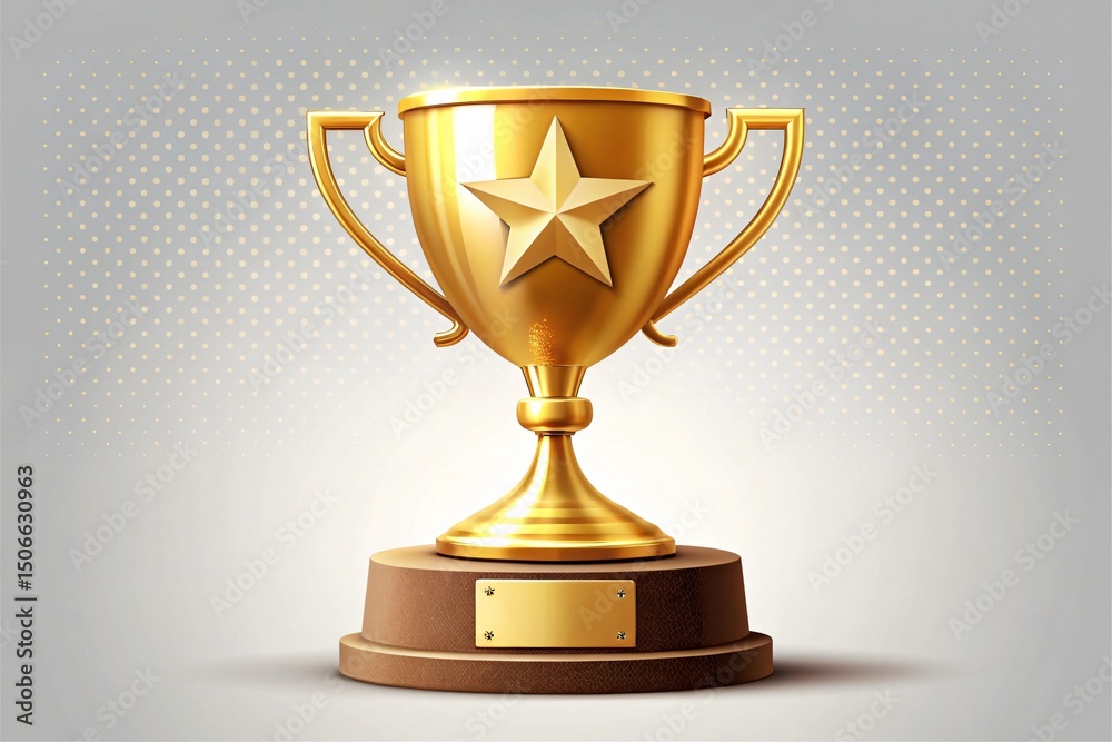 Golden Trophy Award with Star Winner s Cup on Base Achievement Symbol Golden Trophy Award with Star Winner s Cup on Base Achievement Symbol
