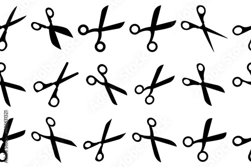 Scissors seamless pattern. Simple silhouette of open scissors seamless pattern background. Scissors illustration for textile, fabric, paper. Stock vector illustration on white background.