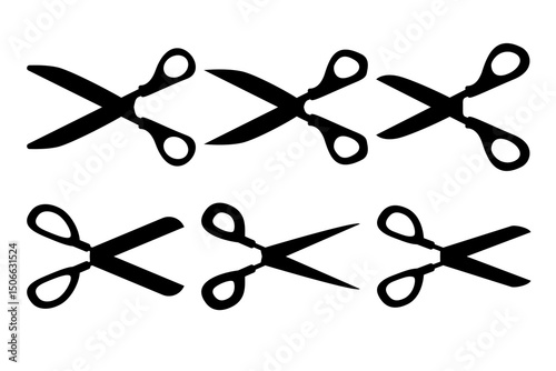 Scissors logo icon silhouette. Simple silhouette of open scissors. Scissors icon set. Stock vector illustration isolated on white background.