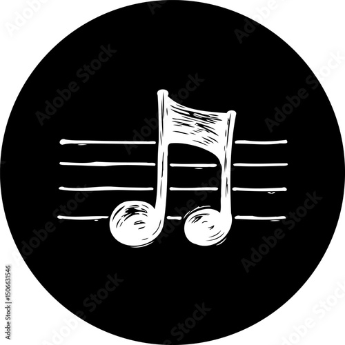 Stylized musical note icon on a black background enhancing artistic representation