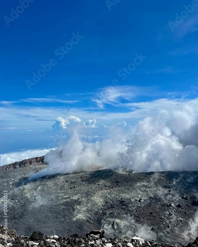 Panoramic View of the Majestic Slamet Mountain and its Crater Landscape